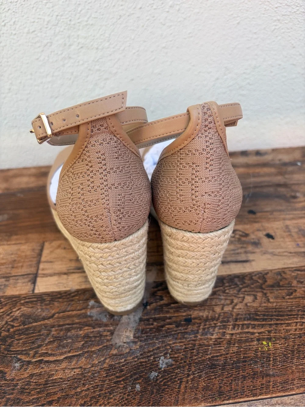 NWT and Box Womens Tan Espadrille Wedge Sandals with Ankle Strap